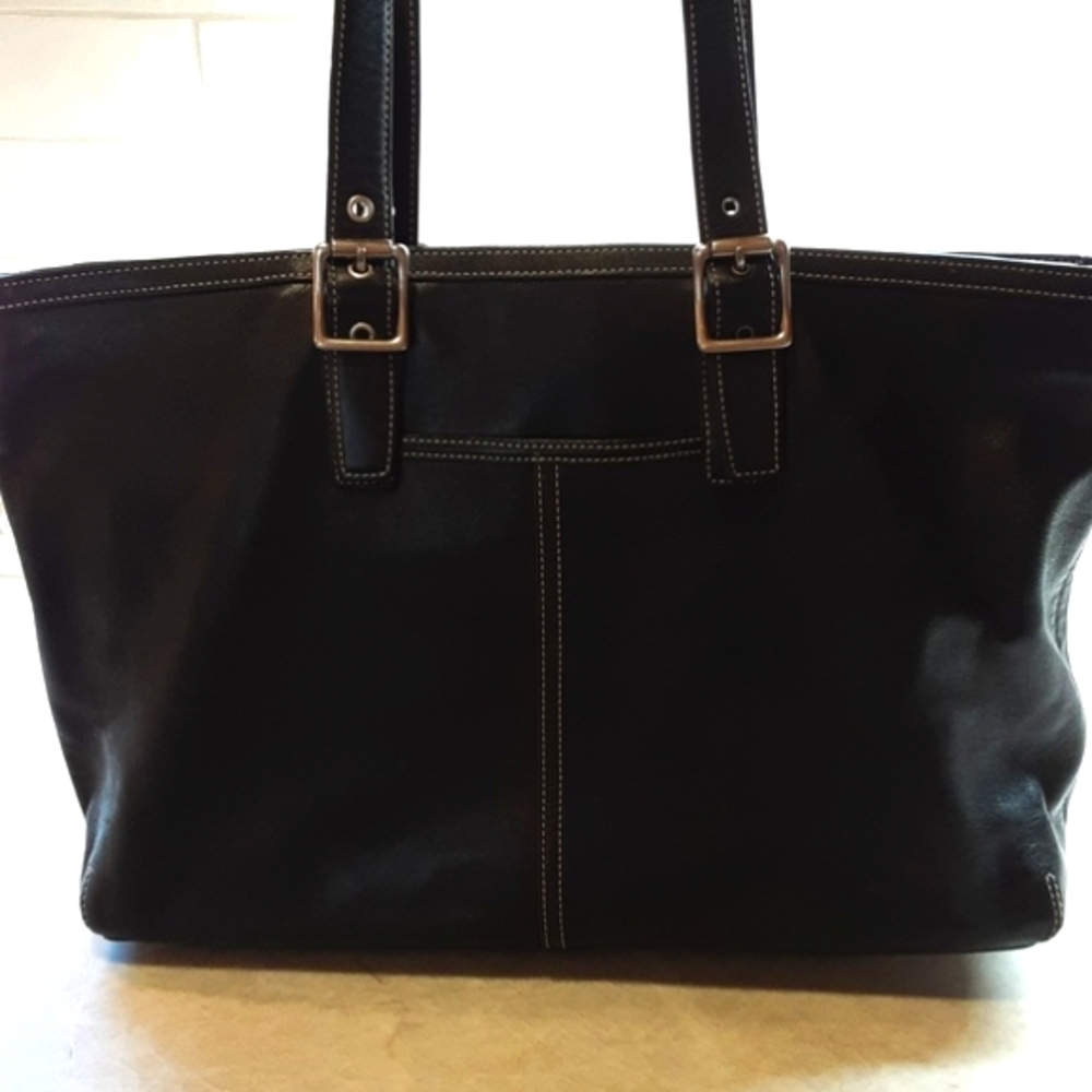 Coach Hampton 5246 Black Soft Leather Zip Top Tote Bag